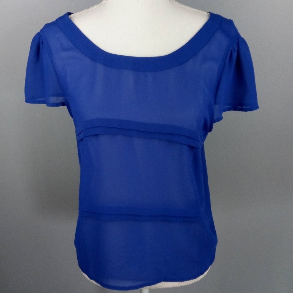 Petticoat Alley Sheer Short Sleeve Blouse Size Med